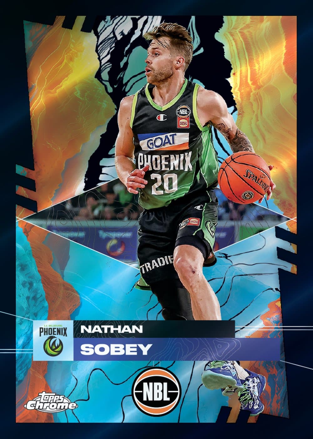 Black basketball trading card, 25 NBLC 1076 FR Refractor parallel from 2024-25 Topps NBL Chrome Basketball by Topps