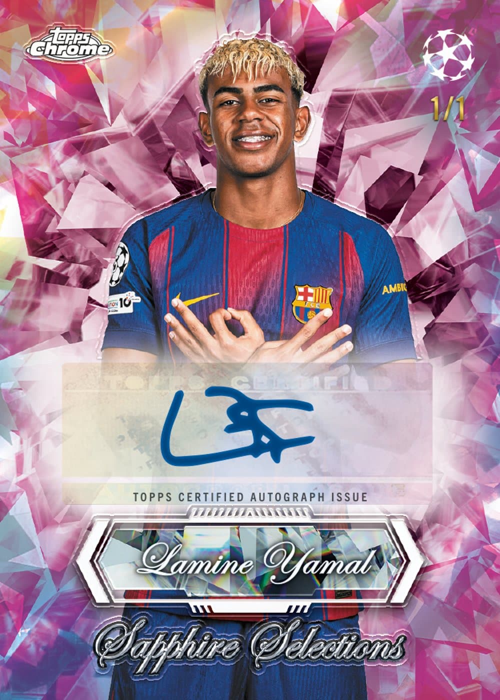 Parallel soccer trading card, 26 TUCC 5962 FR Padparadscha parallel from 2025-26 Topps Chrome UEFA Club Competitions Sapphire Edition by Topps