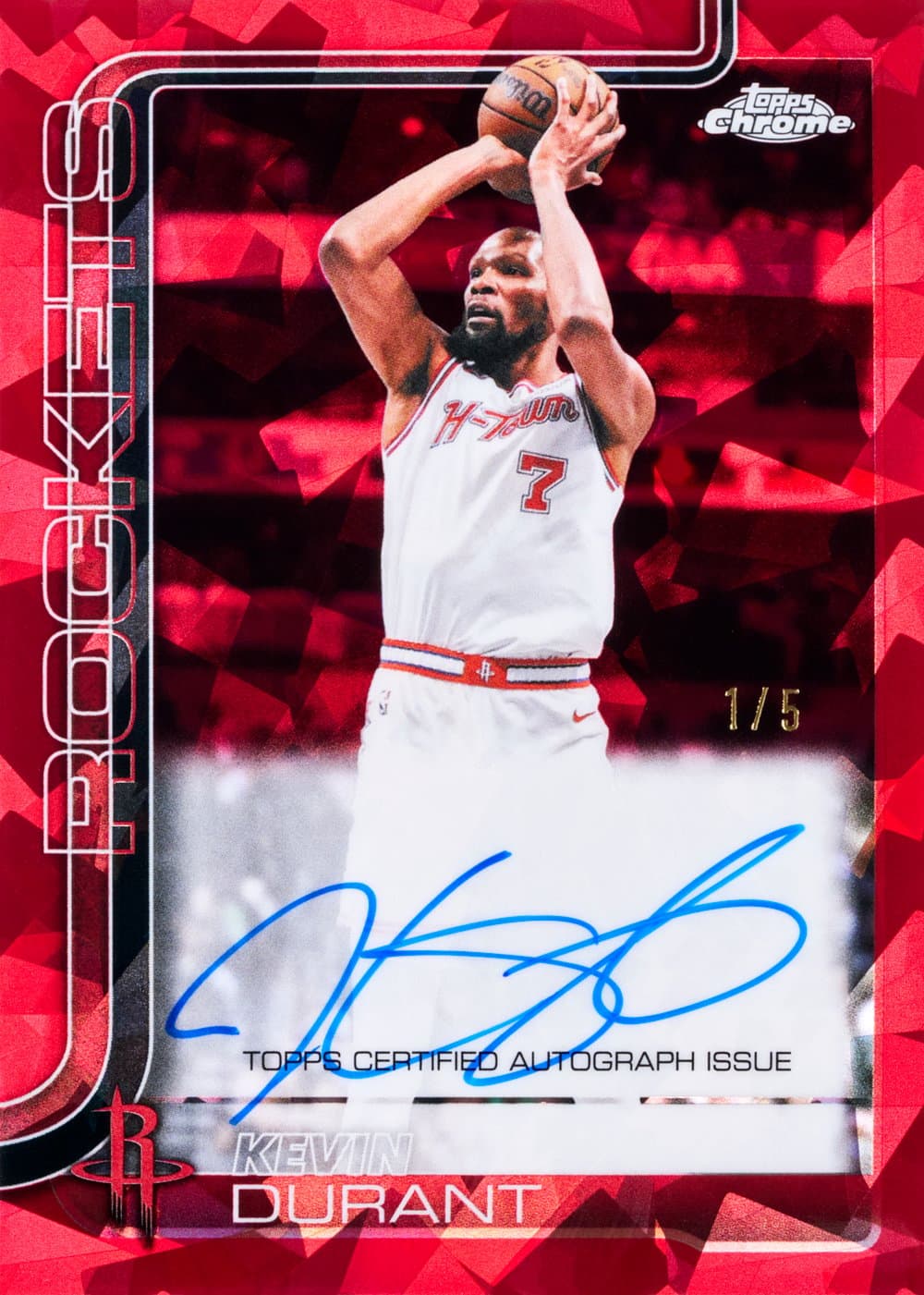 Kevin Durant basketball trading card, 2026 Topps Chrome Update Basketball Sapphire Edition Topps Chrome Auto Red Sapphire parallel from 2025-26 Topps Chrome Updates Basketball Sapphire Edition by Topps