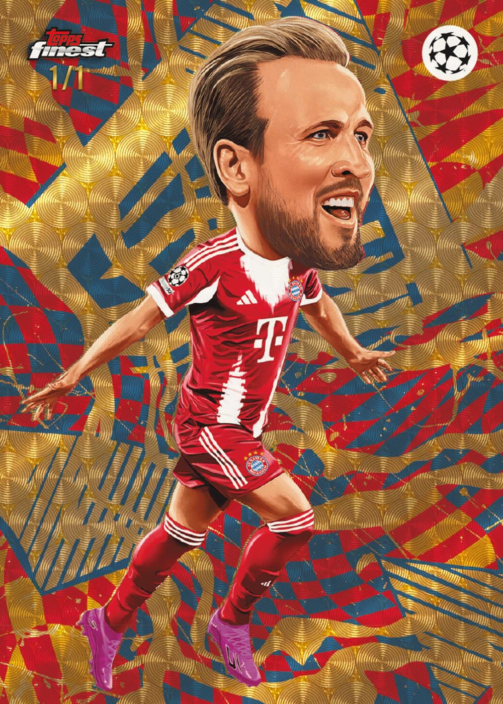 Superfractor soccer trading card, Harry Kane Headliners parallel from 2025-26 Topps Finest UEFA Club Competitions by Topps