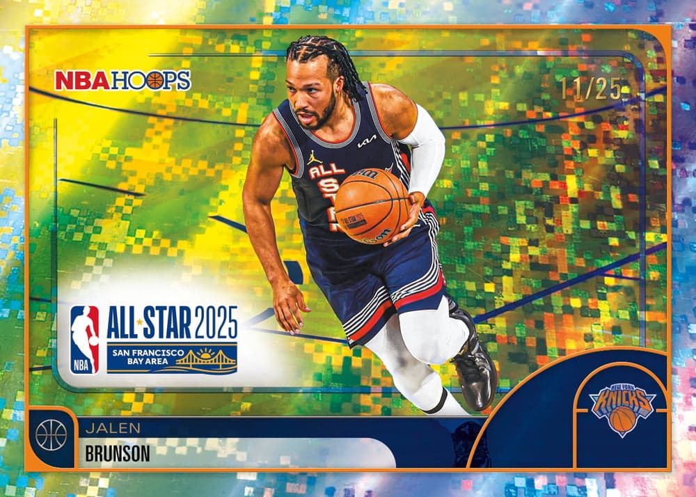 Retail Parallel basketball trading card, 25 HOOP 1608 All Stars Jalen Brunson Light Burst Orange FR parallel from 2025-26 Topps Hoops Basketball by Topps