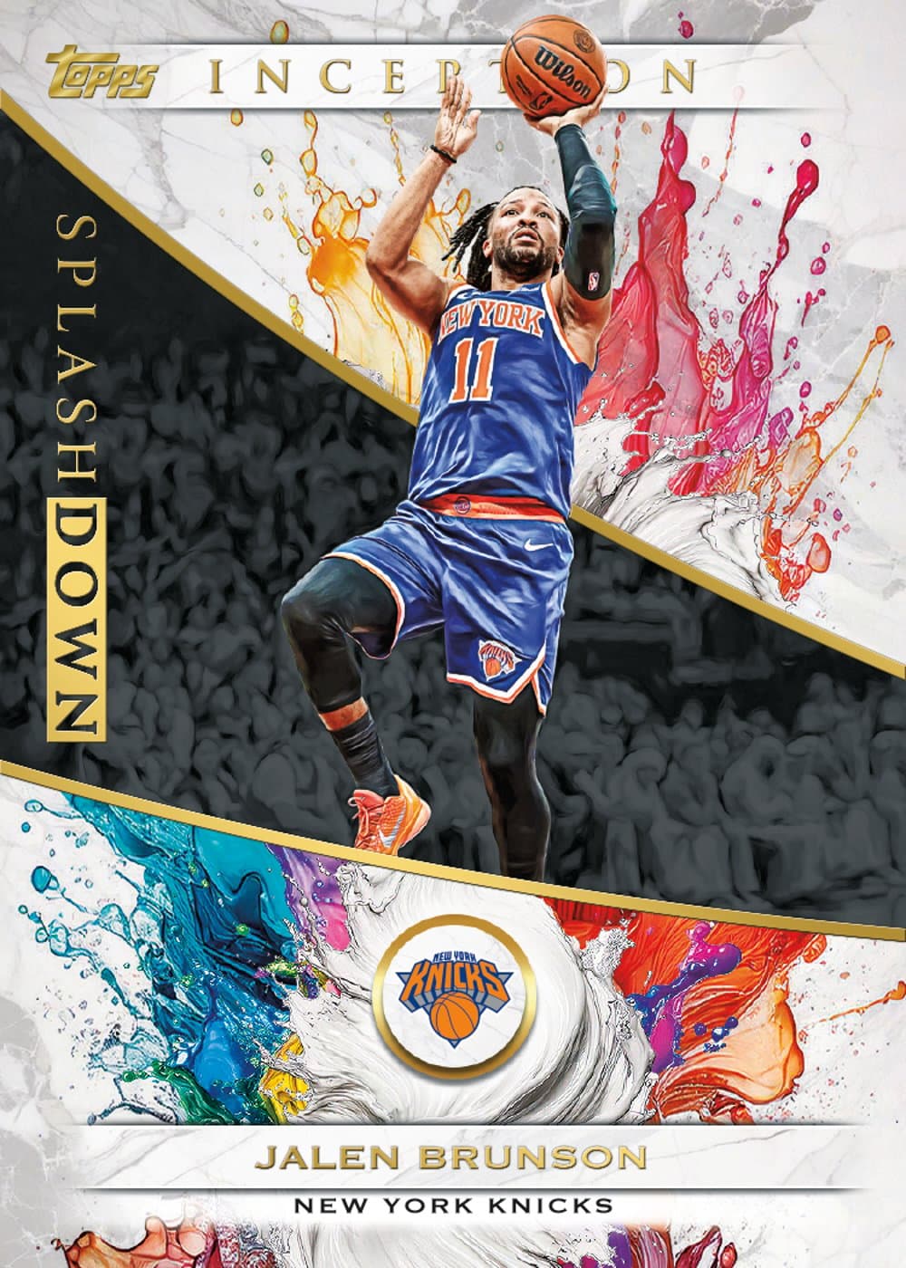 Jalen Brunson basketball trading card, 26 TIBK 4208 Splashdown parallel from 2025-26 Topps Inception Basketball by Topps