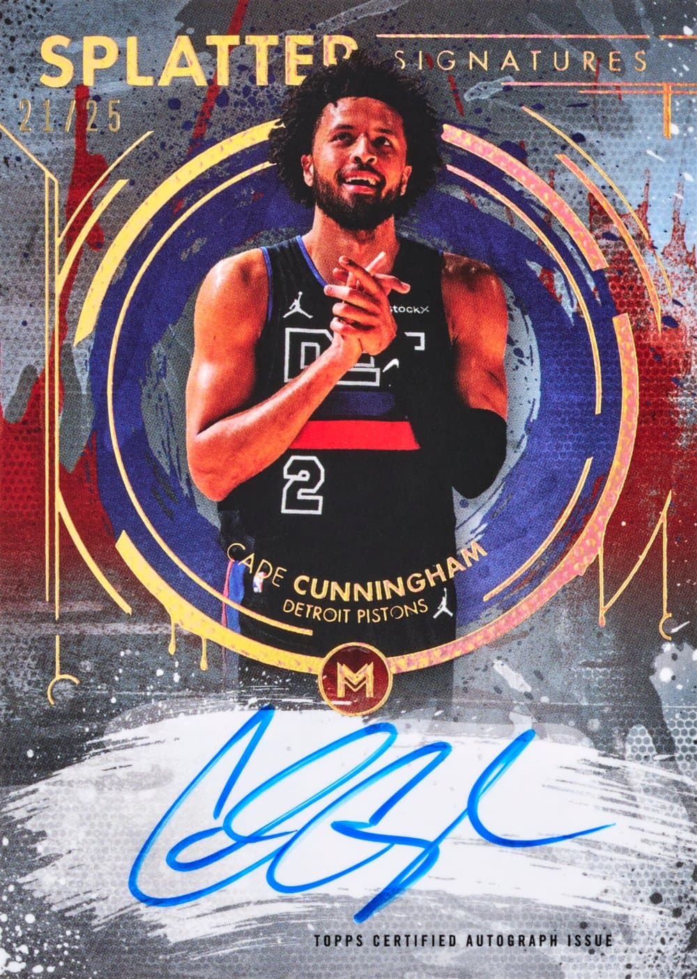 Cade Cunningham basketball trading card, 2025 Topps Motif Basketball Splatter Signatures Base parallel from 2025-26 Topps Motif Basketball by Topps