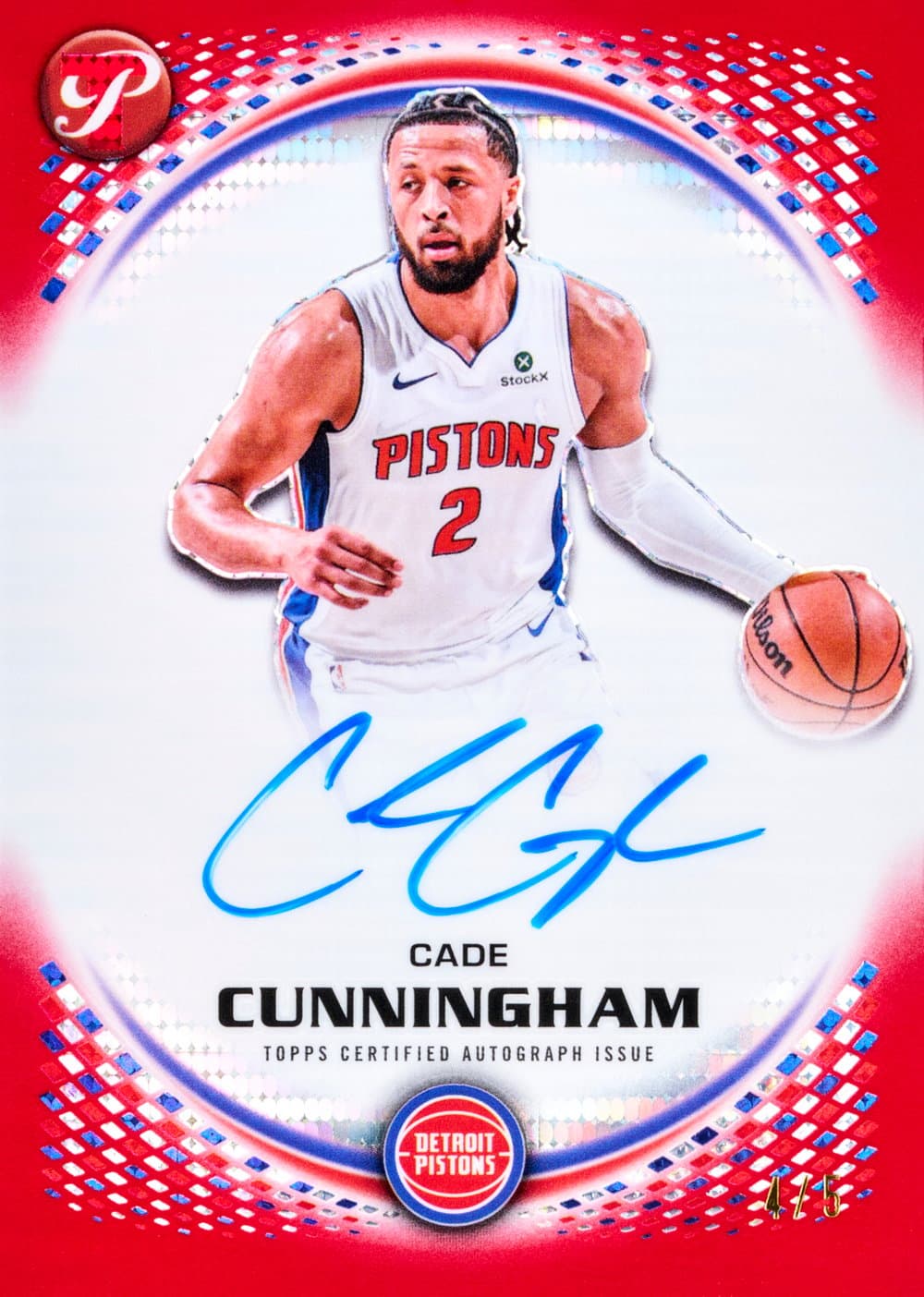 Cade Cunningham basketball trading card, Pristine Autos Pristine Red parallel from 2025-26 Topps Pristine Basketball by Topps