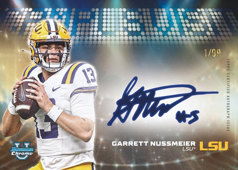 baseball trading card from 2025 Bowman University Chrome Football, published by Topps