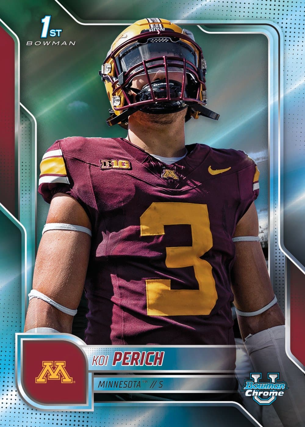 baseball trading card from 2025 Bowman University Chrome Football, published by Topps