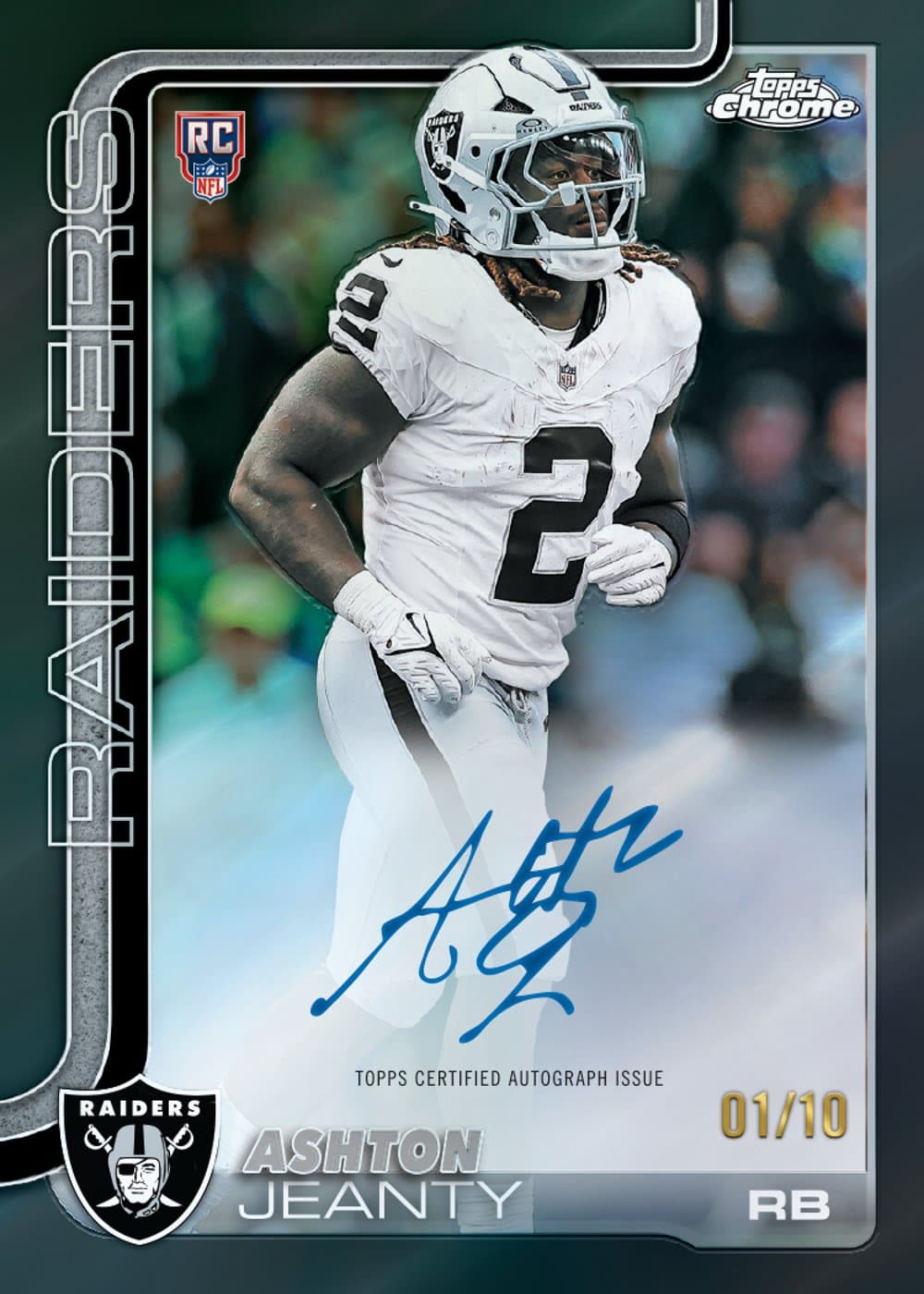 Parallel football trading card, 25 CFBL 3422 FR Black Refractor parallel from 2025 Topps Chrome Football by Topps