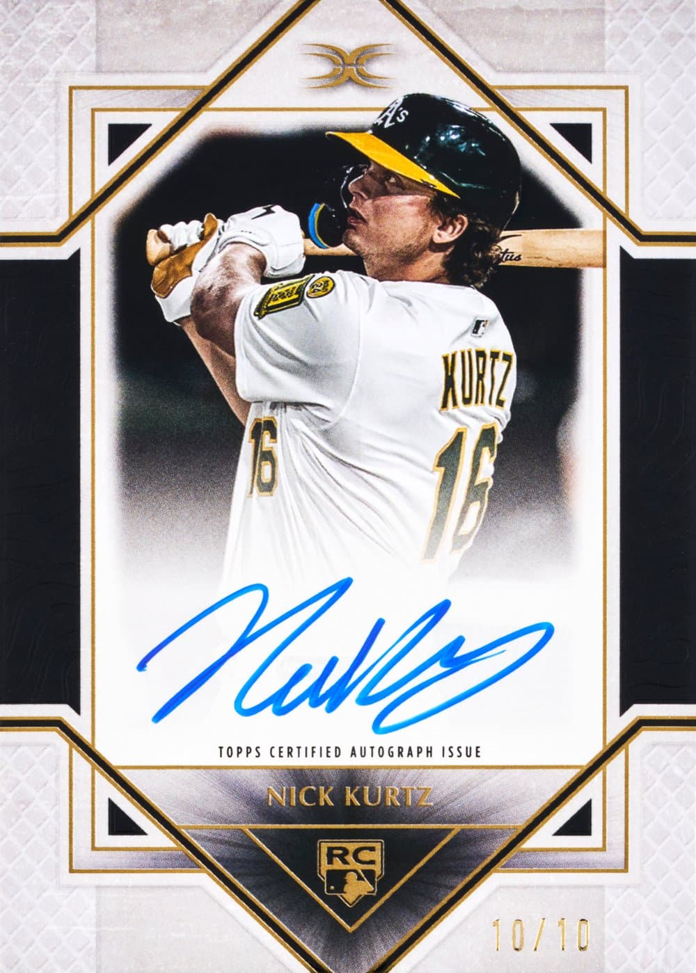 Nick Kurtz baseball trading card, Rookie Auto DRA-NK Black parallel from 2025 Topps Definitive Baseball by Topps