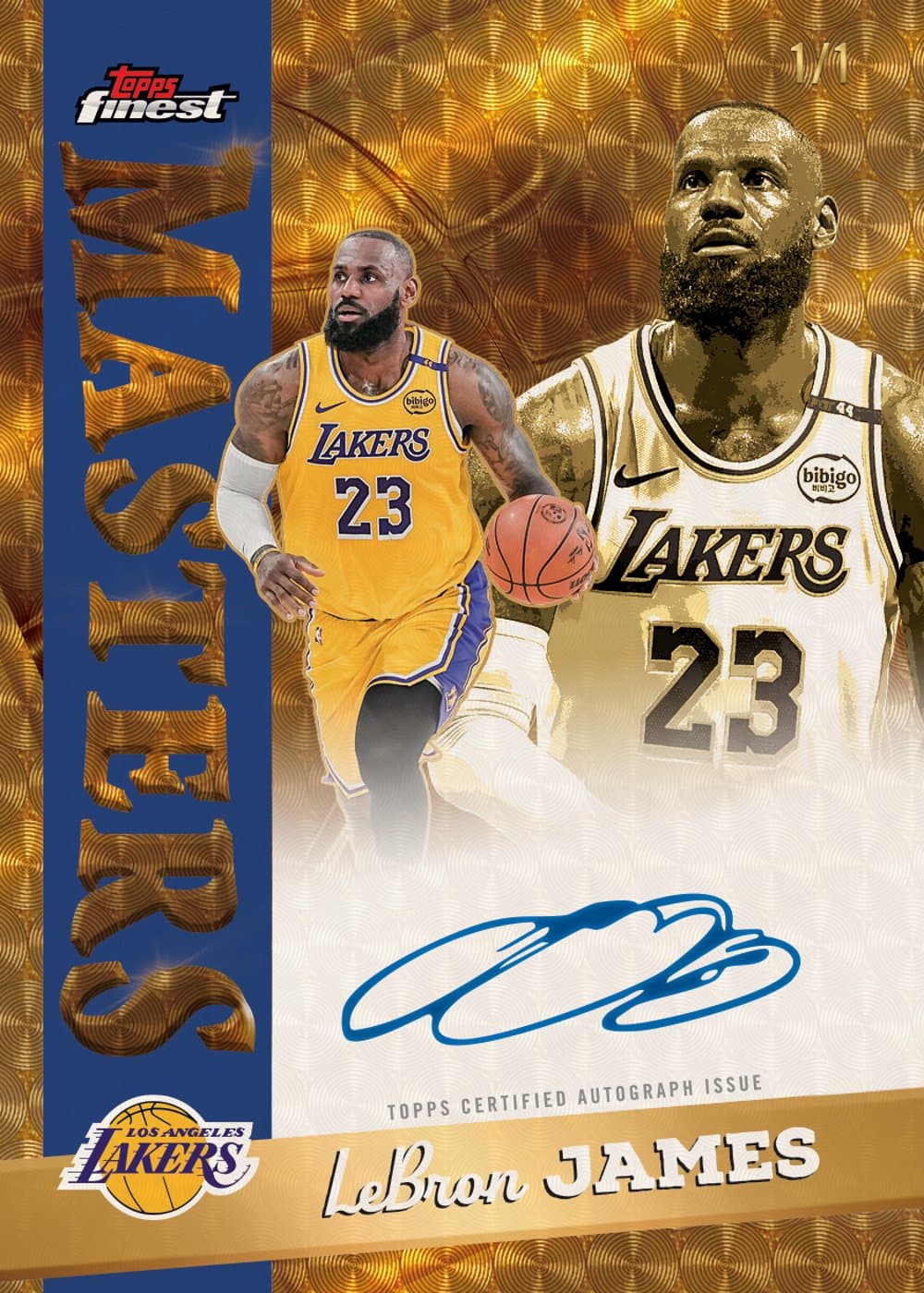 Superfractor basketball trading card, 26 TFBK 3323 Masters Autographs Lebron James FR parallel from 2025 Topps Finest Basketball by Topps