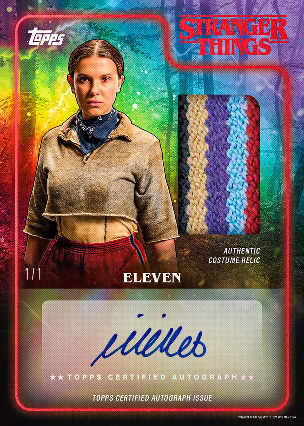 ELEVEN entertainment trading card, 25 STCM AUTORELIC parallel from 2025 Topps Stranger Things by Topps