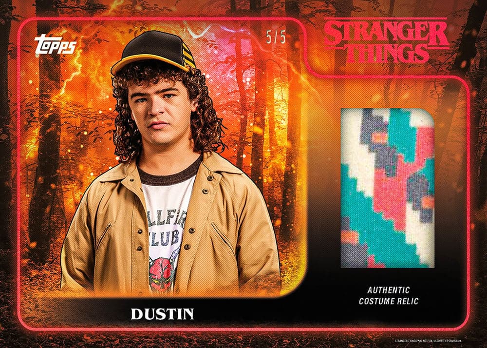 RELIC entertainment trading card, DUSTIN parallel from 2025 Topps Stranger Things by Topps