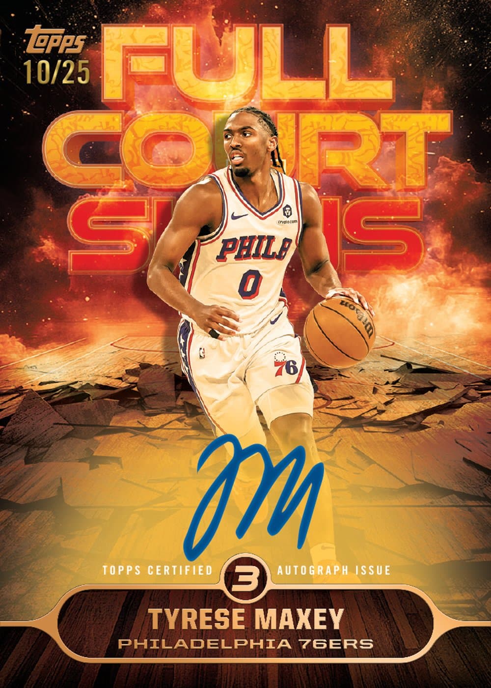 Maxey basketball trading card, 2026 Topps 3 Basketball Full Court Signatures Bronze Tyrese parallel from 2025 Topps Three Basketball by Topps