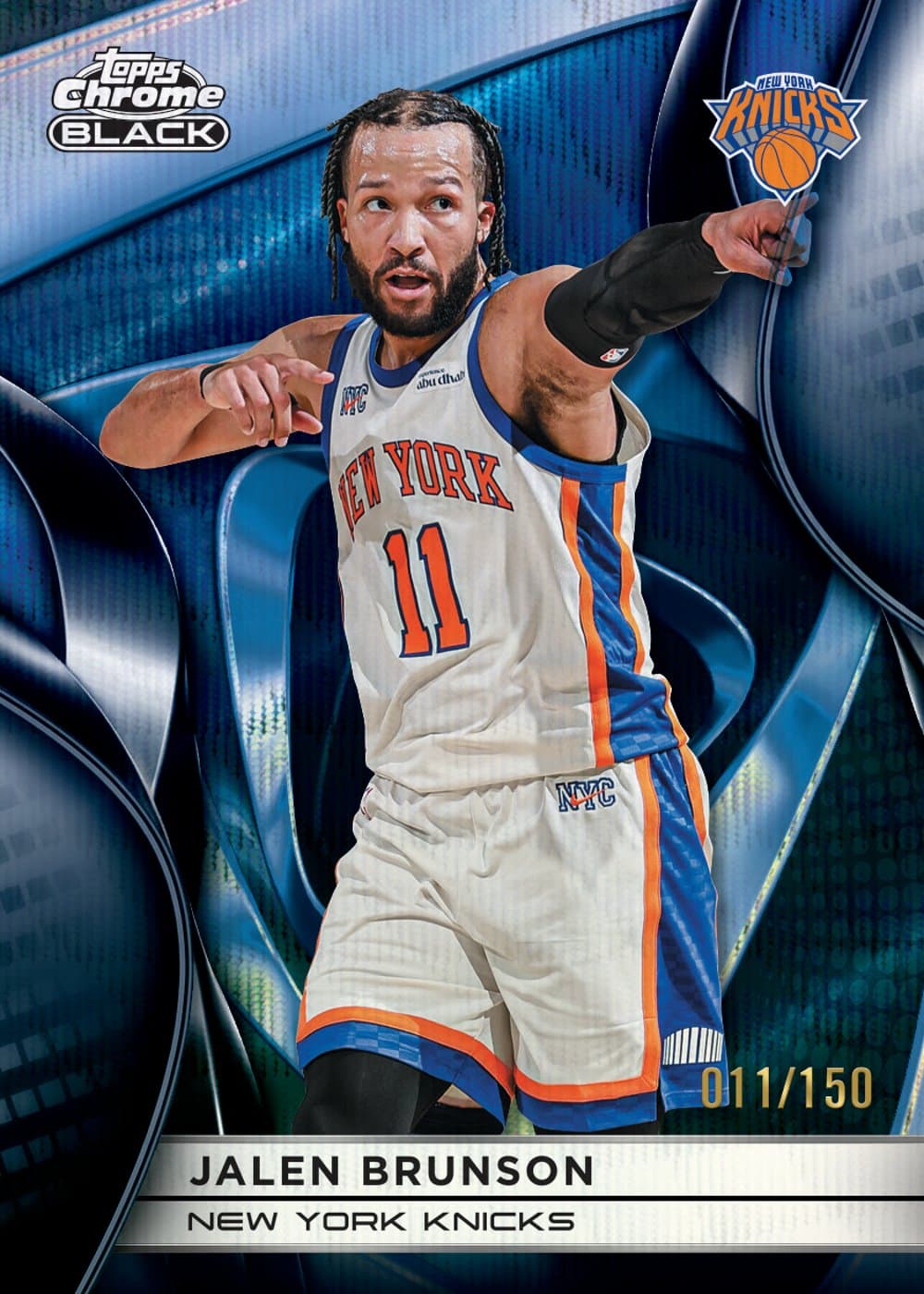 Blue Wave Refractor basketball trading card, 26 CBBK 1028 Base Jalen Brunson FR parallel from 2026 Topps Chrome Black Basketball by Topps