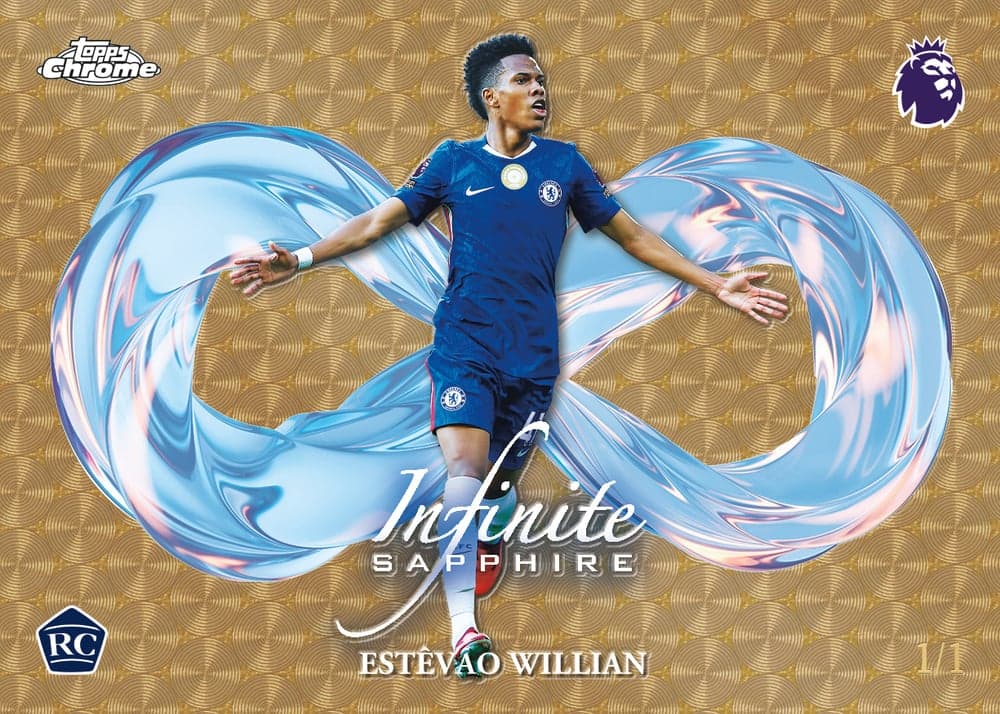 F soccer trading card, Willian INFINITE SAPPHIRE parallel from 2026 Topps Chrome Premier League Sapphire Edition by Topps