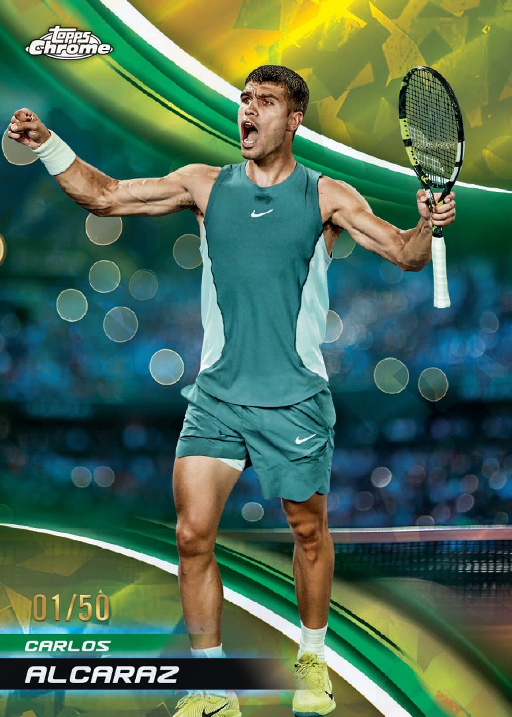 Gold tennis trading card, 25 TCTN 1000 FR Sapphire parallel from 2026 Topps Chrome Tennis Sapphire Edition by Topps