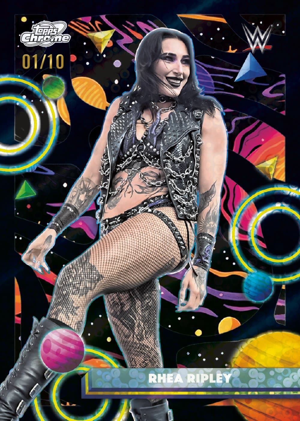 Refractor wwe trading card, 26 CCWW 1100 FR Black Eclipse parallel from 2026 Topps Cosmic Chrome WWE by Topps