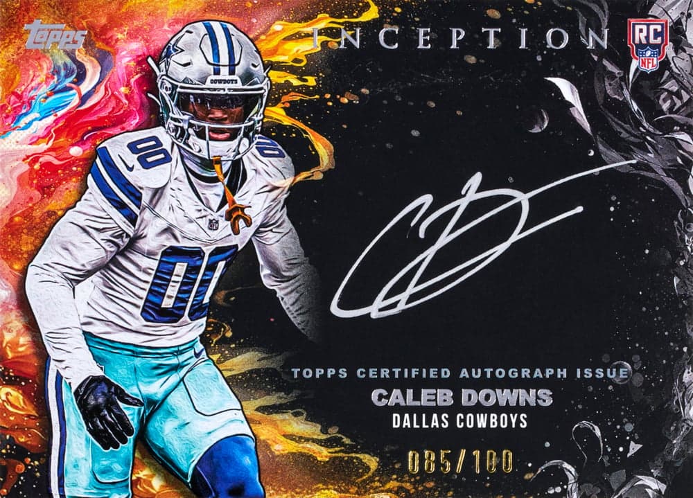 Caleb Downs football trading card, Inception Silver Signings Base parallel from 2026 Topps Inception Football by Topps