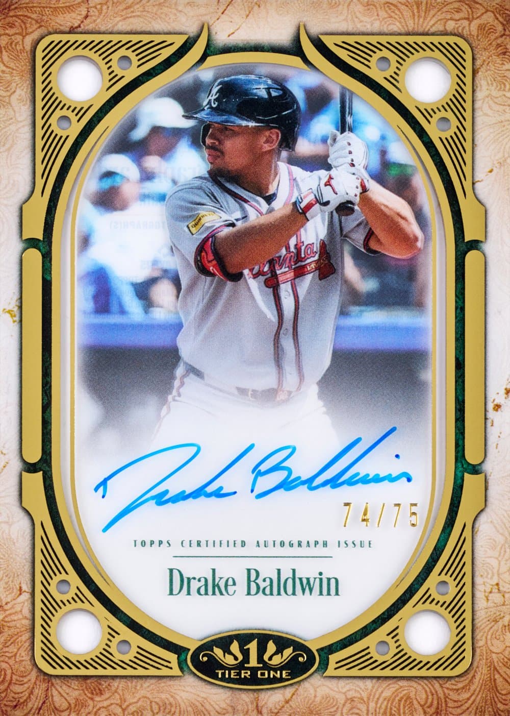 Drake Baldwin baseball trading card, 2026 Topps Tier One Baseball Clearly Perfect Auto Base parallel from 2026 Topps Tier One Baseball by Topps