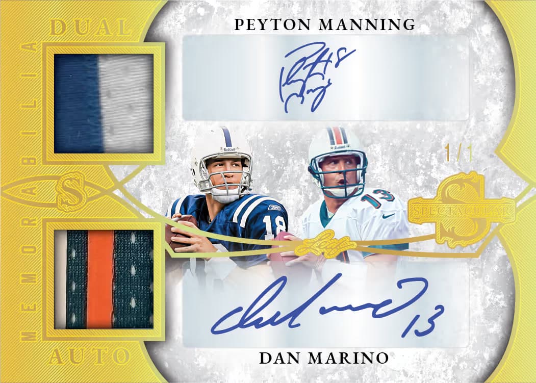 3-Dual auto memorabilia trading card from 2026 Leaf Spectacular Football by Leaf