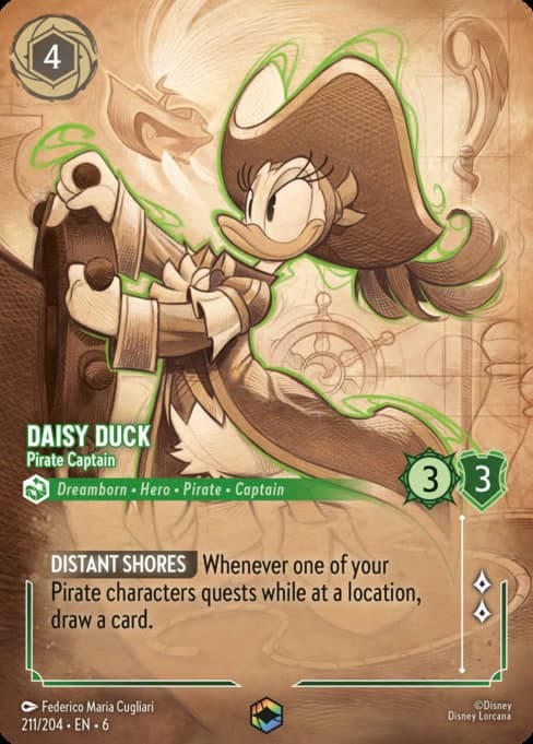 Daisy Duck - Pirate Captain, a enchanted card from Disney Lorcana: Azurite Sea