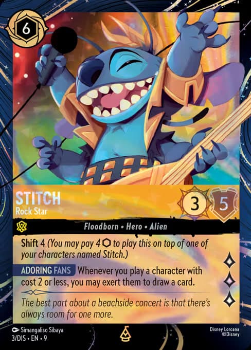 Stitch - Rock Star, a rare card from Disney Lorcana: EPCOT Festival of the Arts