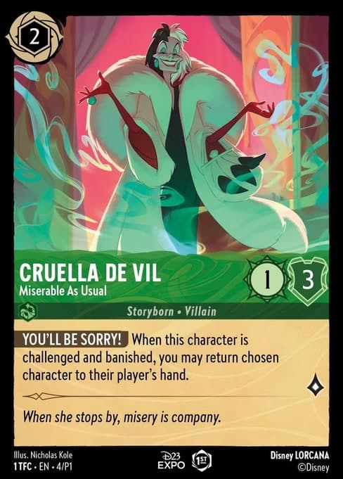 Cruella De Vil - Miserable As Usual, a promo card from Disney Lorcana: Promo Set 1