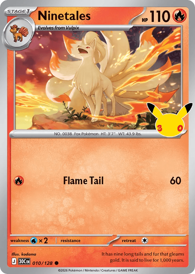 Ninetales, card 10, from Pokemon TCG: 30th Celebration