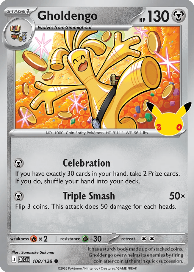 Gholdengo, card 108, from Pokemon TCG: 30th Celebration