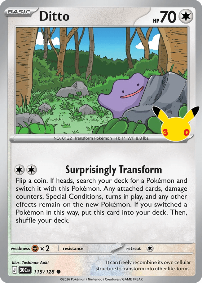 Ditto, card 115, from Pokemon TCG: 30th Celebration