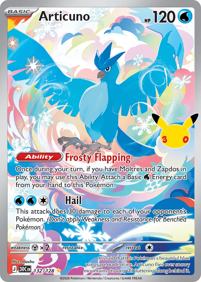 Articuno, card 132, from Pokemon TCG: 30th Celebration