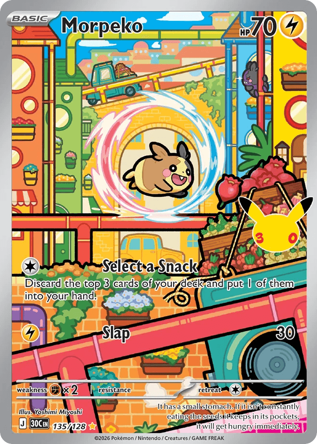 Morpeko, card 135, from Pokemon TCG: 30th Celebration