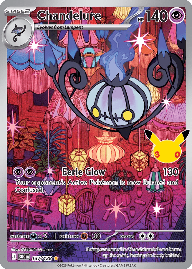 Chandelure, card 137, from Pokemon TCG: 30th Celebration