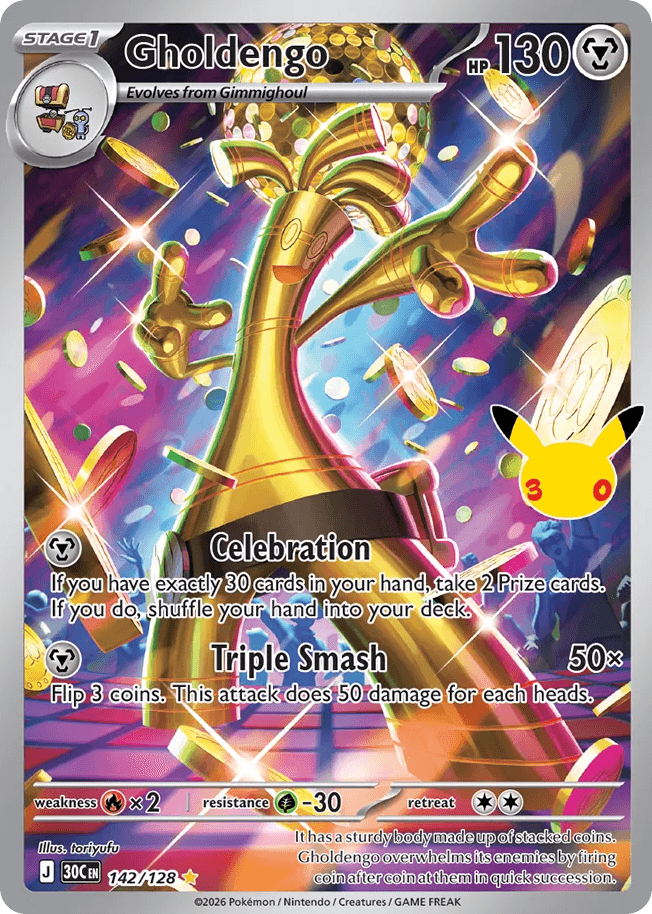 Gholdengo, card 142, from Pokemon TCG: 30th Celebration