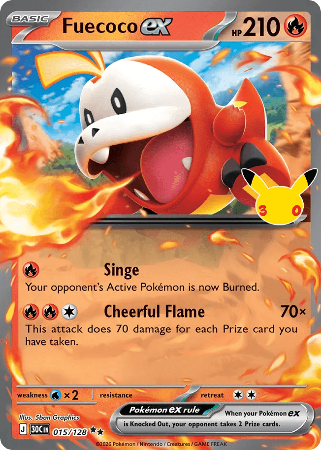 Fuecoco ex, card 15, from Pokemon TCG: 30th Celebration