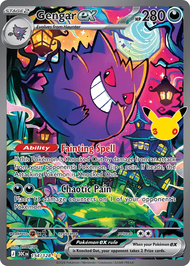 Gengar ex, card 154, from Pokemon TCG: 30th Celebration