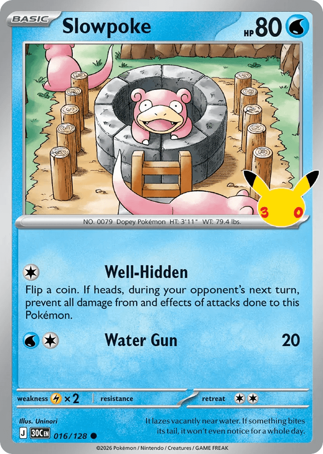 Slowpoke, card 16, from Pokemon TCG: 30th Celebration