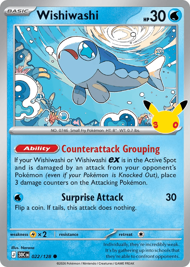 Wishiwashi, card 22, from Pokemon TCG: 30th Celebration