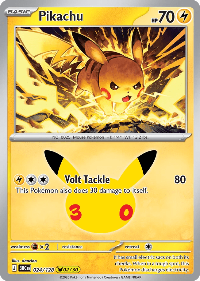 Pikachu, card 24, from Pokemon TCG: 30th Celebration