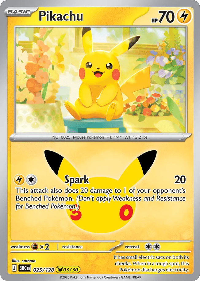 Pikachu, card 25, from Pokemon TCG: 30th Celebration