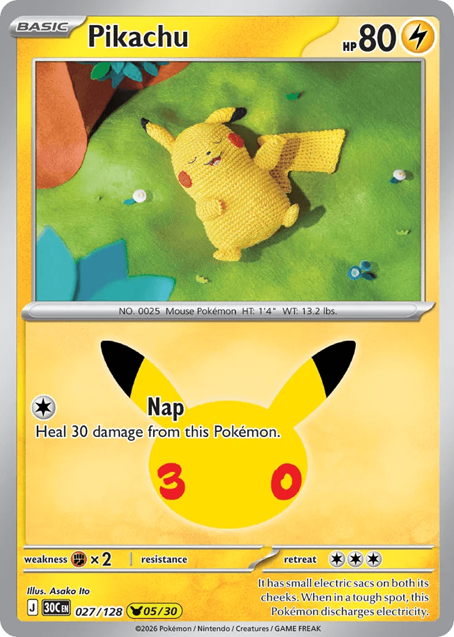 Pikachu, card 27, from Pokemon TCG: 30th Celebration