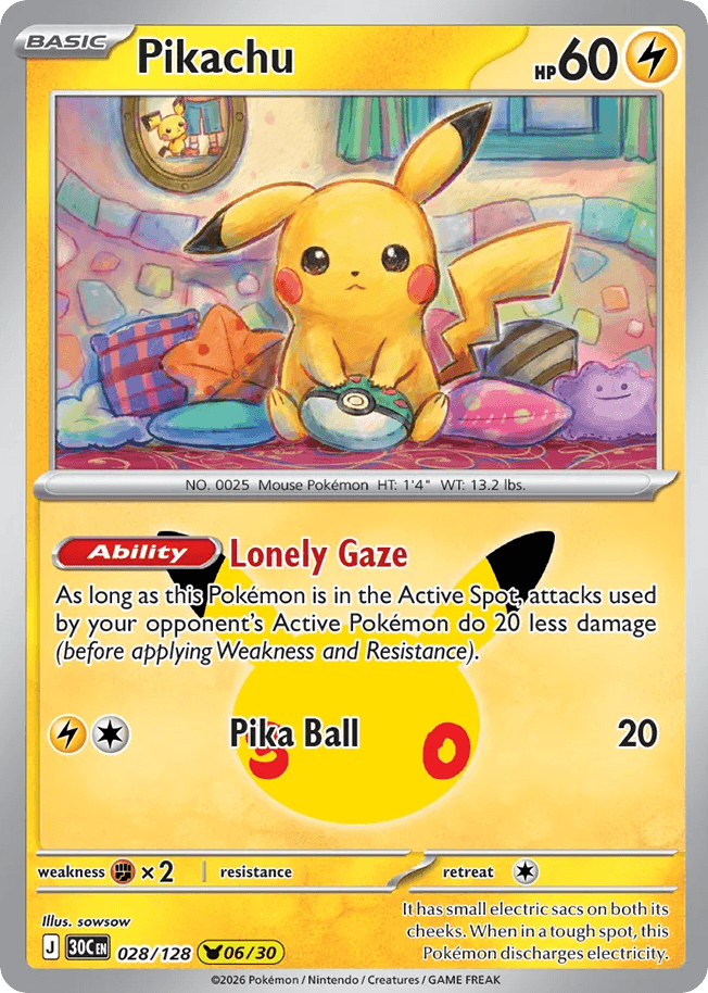 Pikachu, card 28, from Pokemon TCG: 30th Celebration