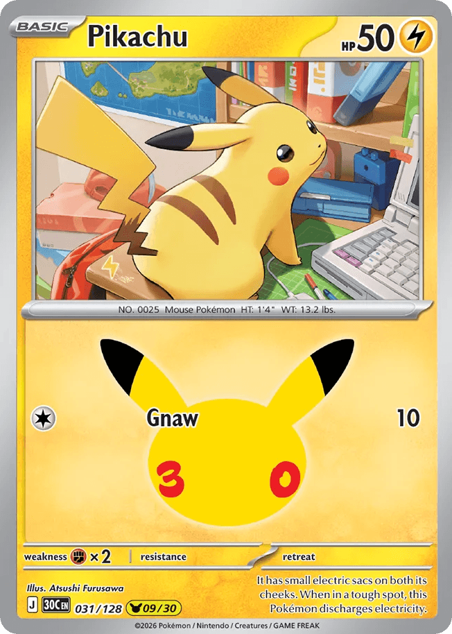 Pikachu, card 31, from Pokemon TCG: 30th Celebration