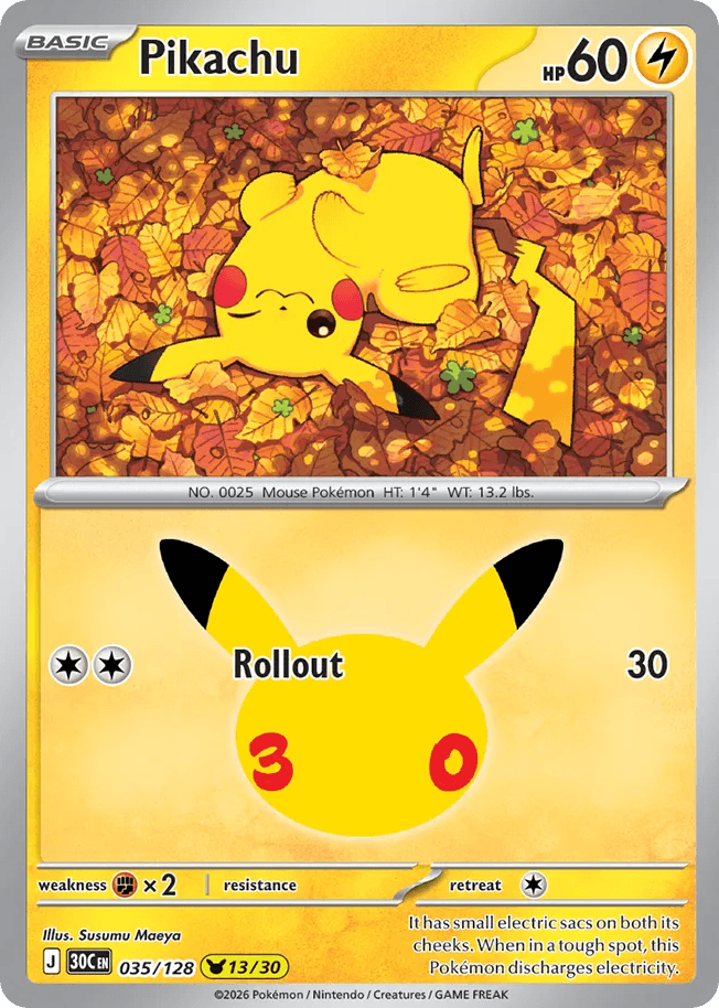 Pikachu, card 35, from Pokemon TCG: 30th Celebration