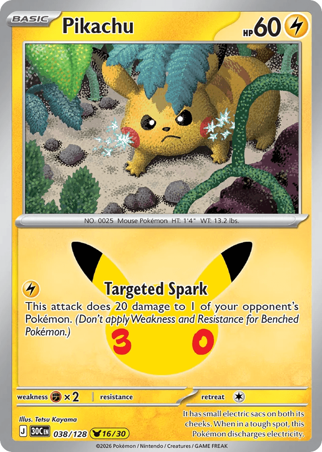 Pikachu, card 38, from Pokemon TCG: 30th Celebration
