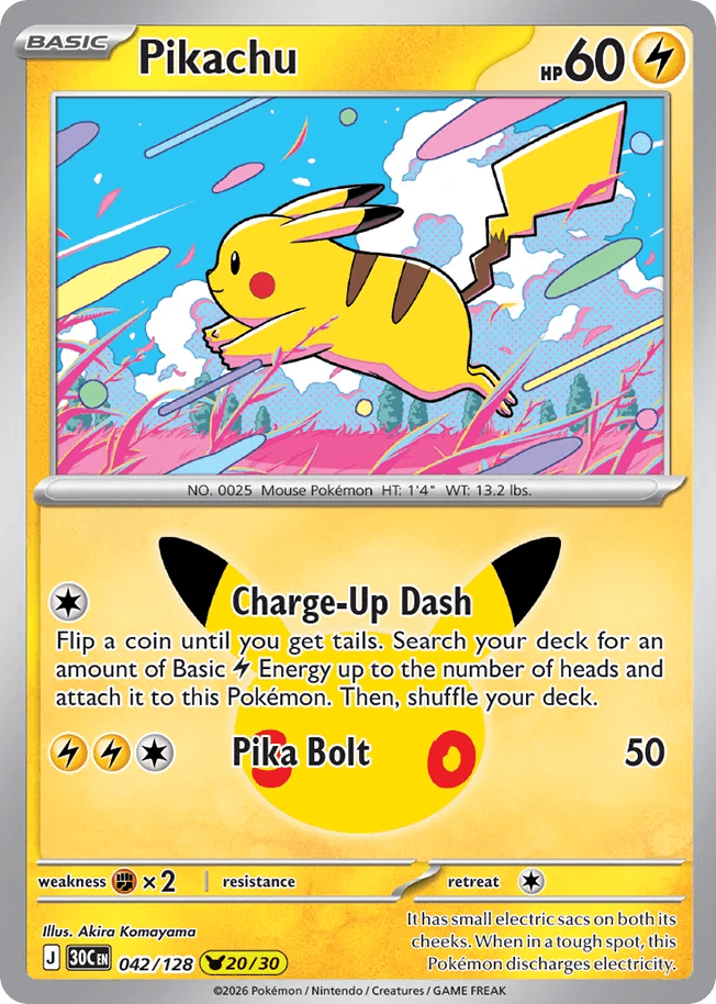 Pikachu, card 42, from Pokemon TCG: 30th Celebration