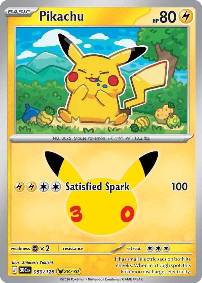 Pikachu, card 50, from Pokemon TCG: 30th Celebration