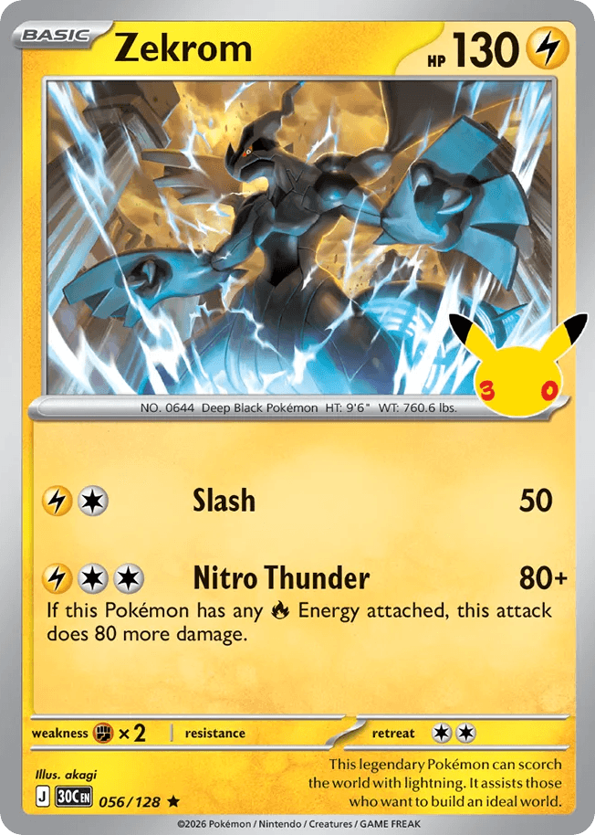 Zekrom, card 56, from Pokemon TCG: 30th Celebration
