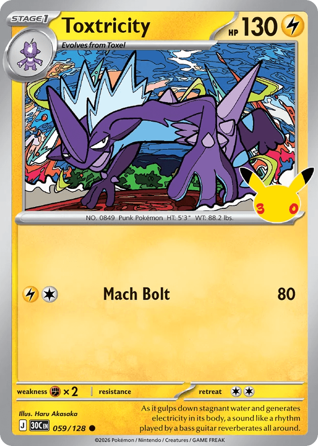 Toxtricity, card 59, from Pokemon TCG: 30th Celebration