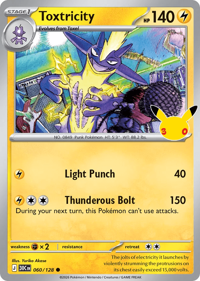 Toxtricity, card 60, from Pokemon TCG: 30th Celebration