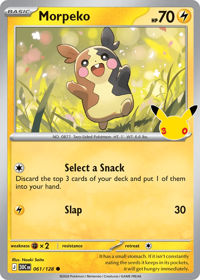 Morpeko, card 61, from Pokemon TCG: 30th Celebration